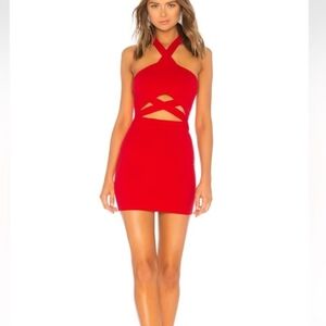 superdown Red Cutout Halter Mini Dress